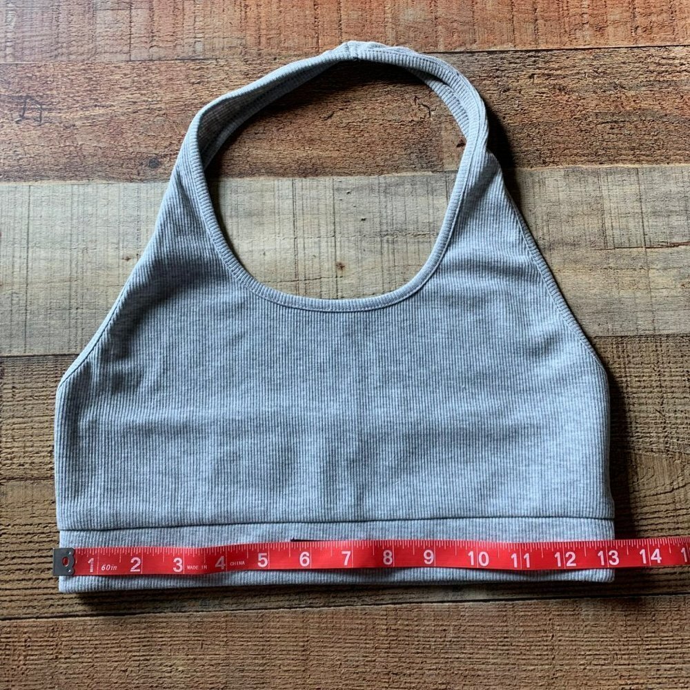 Junie Clothing Womens Ribbed Knit Cropped Halter Top in Gray -S - Picture 2 of 7